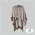 Handmade alpaca shawl in pink with multicoloured strips