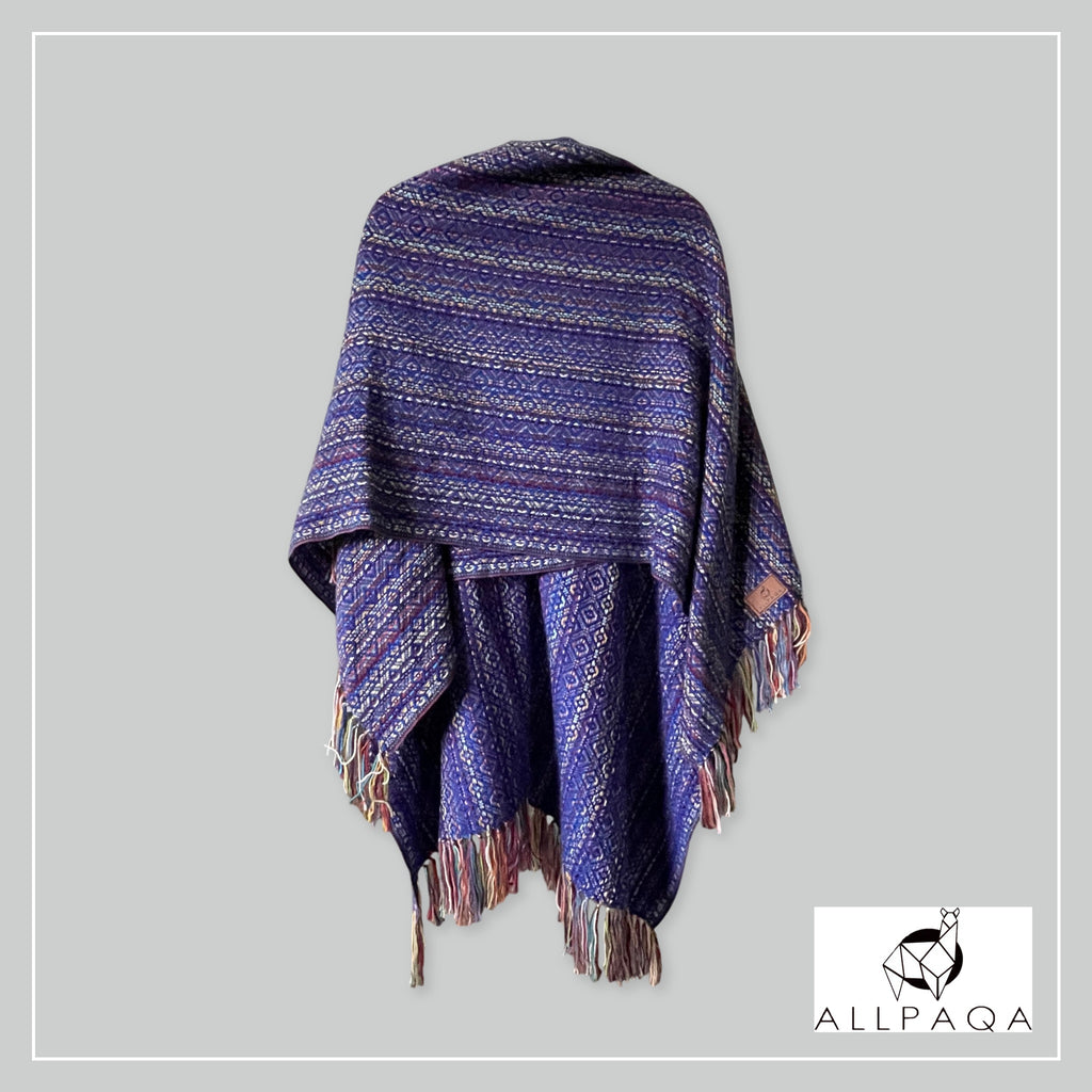 Handmade alpaca shawl in dark blue