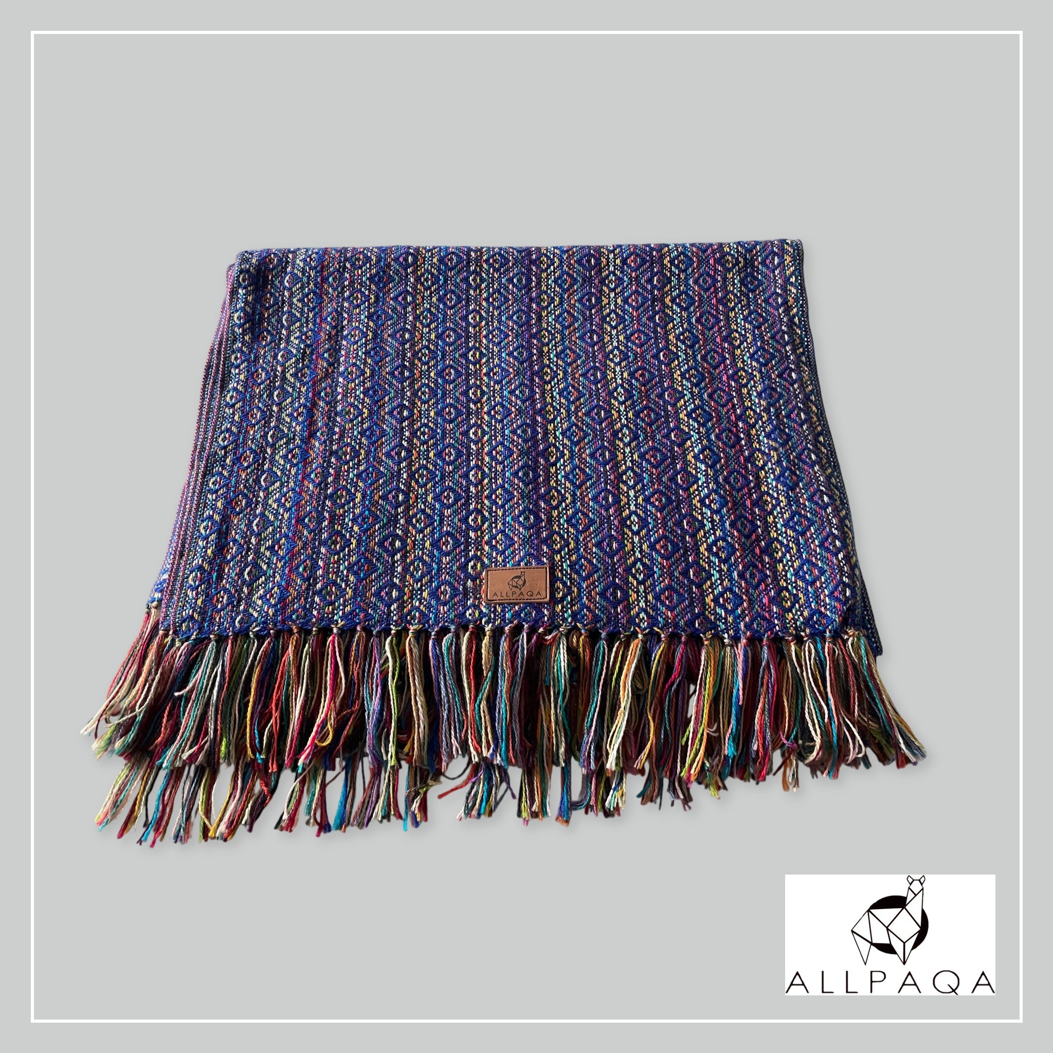 Handmade alpaca shawl in dark blue