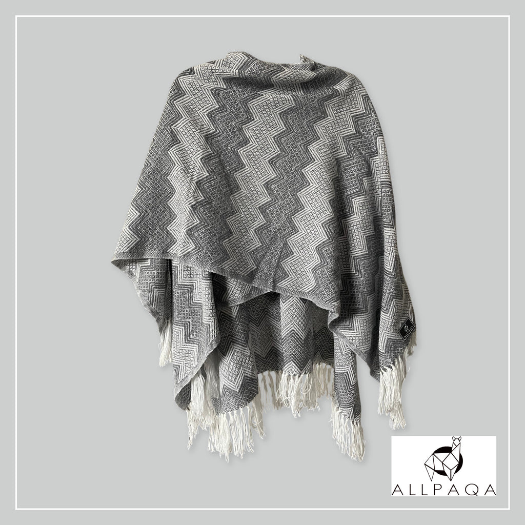 Handmade alpaca shawl in dark and light grey