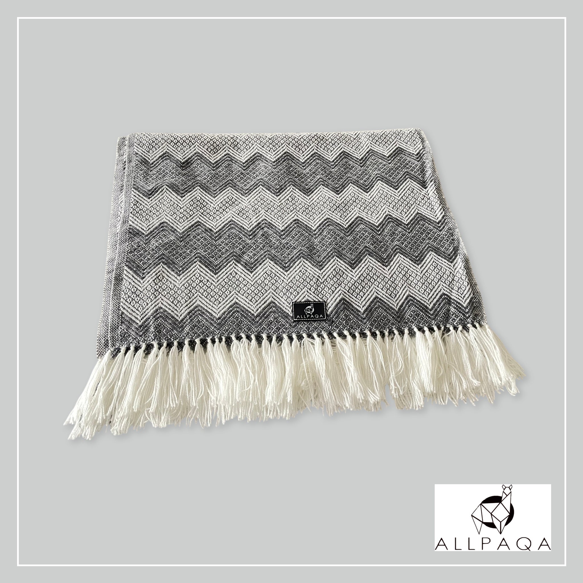 Handmade alpaca shawl in dark and light grey