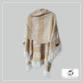 Handmade alpaca shawl in beige and white