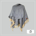 Handmade alpaca shawl in blue and beige