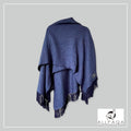 Handmade alpaca shawl in dark and light blue