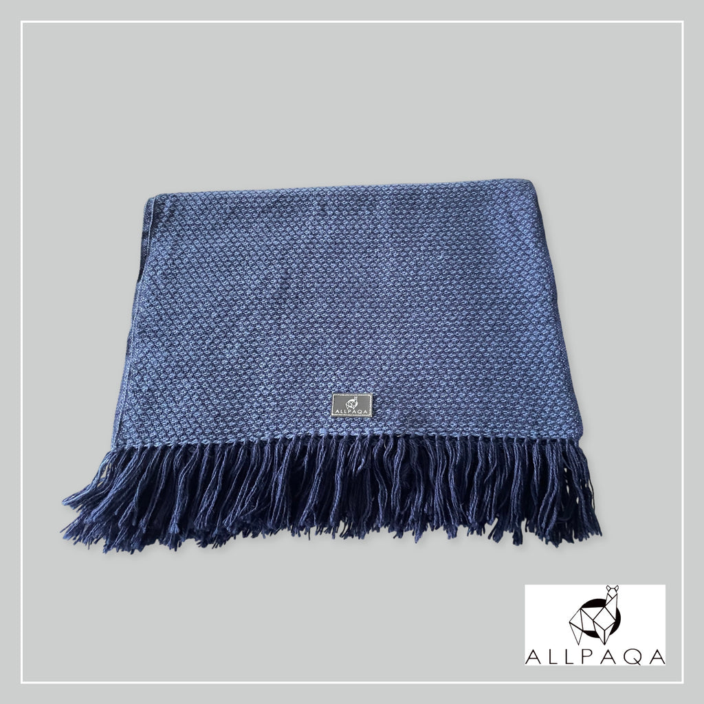 Handmade alpaca shawl in dark and light blue