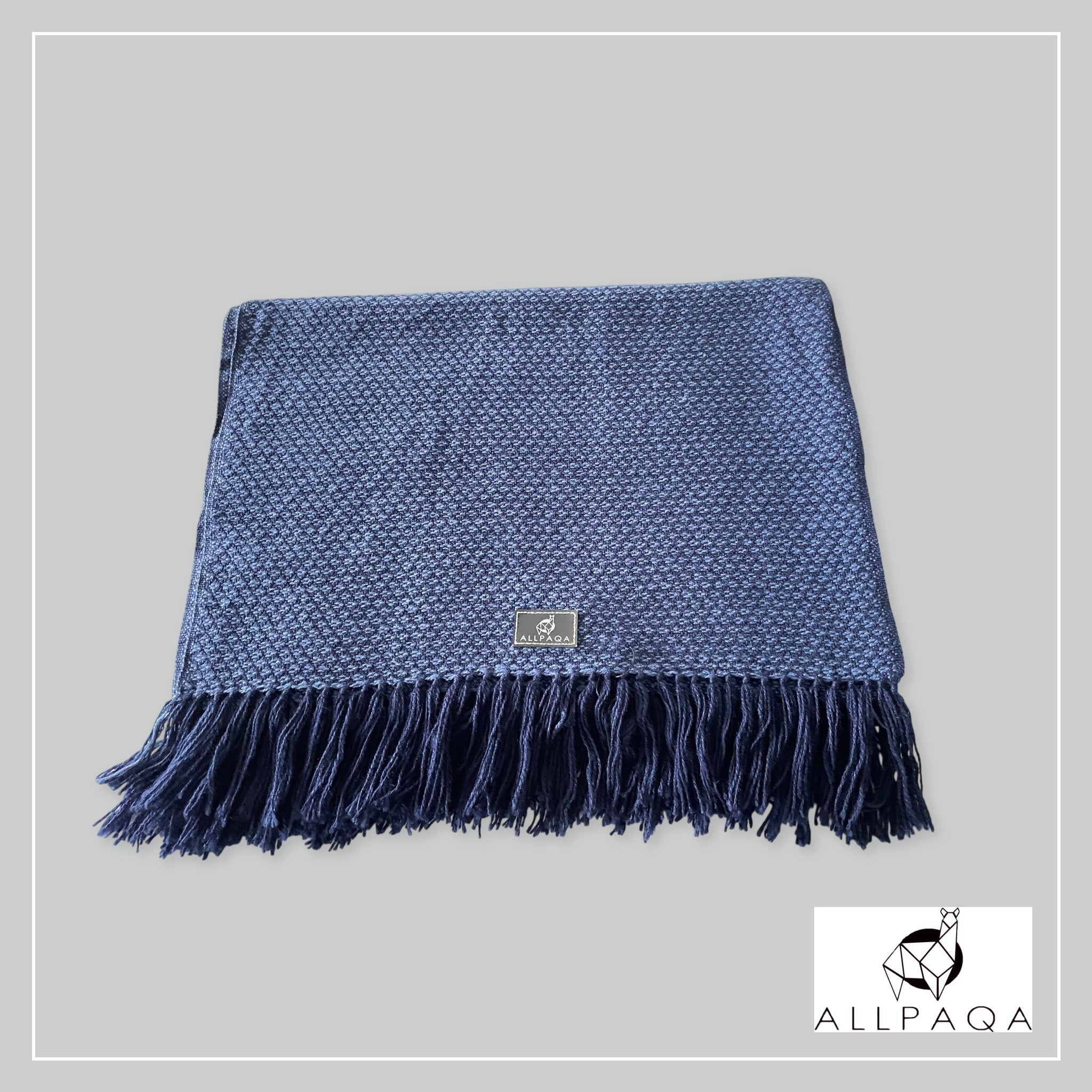 Handmade alpaca shawl in dark and light blue