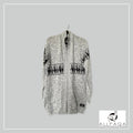 Handmade alpaca zip-up cardigan in light grey with black alpaca pattern