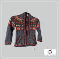 Handmade kids alpaca zip-up hoodie in dark grey with colourful details