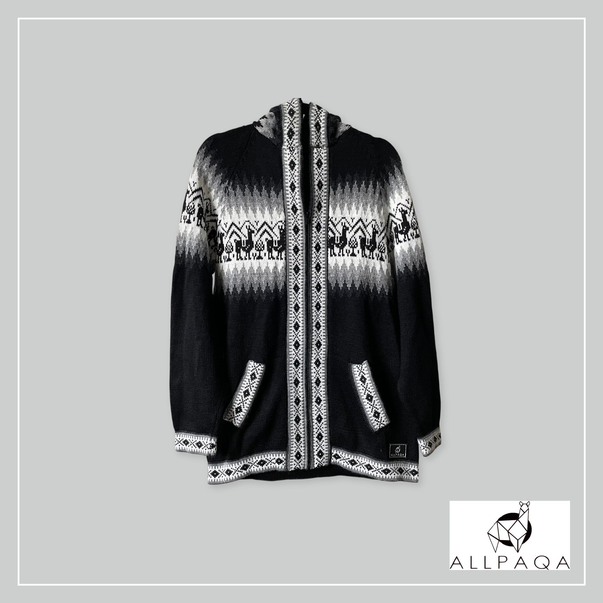 Zip-up hoodie - Black with gray and white