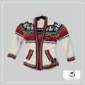 Handmade kids alpaca zip-up hoodie in cream with multicolour details