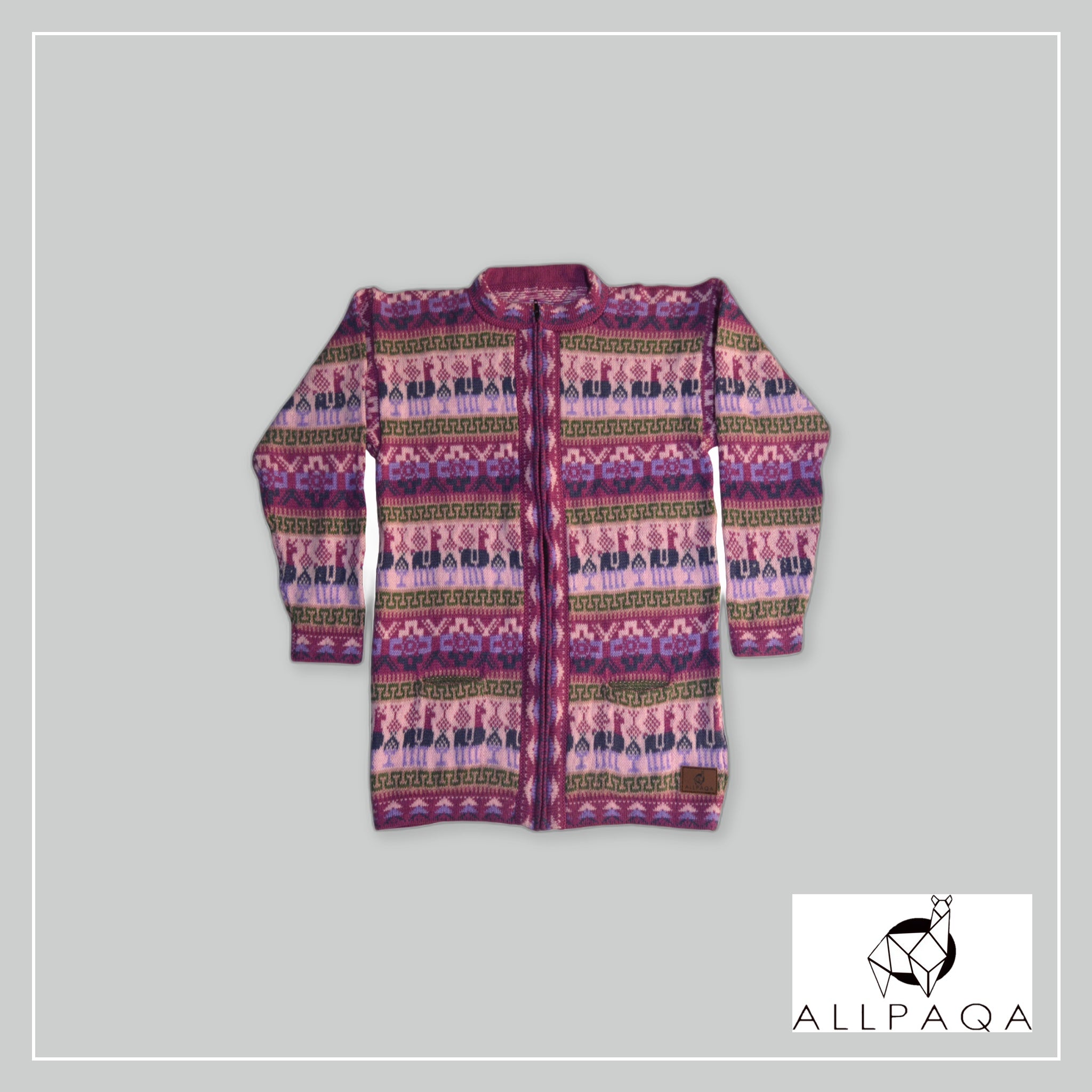 Zip-up Cardigan - Pink with colours