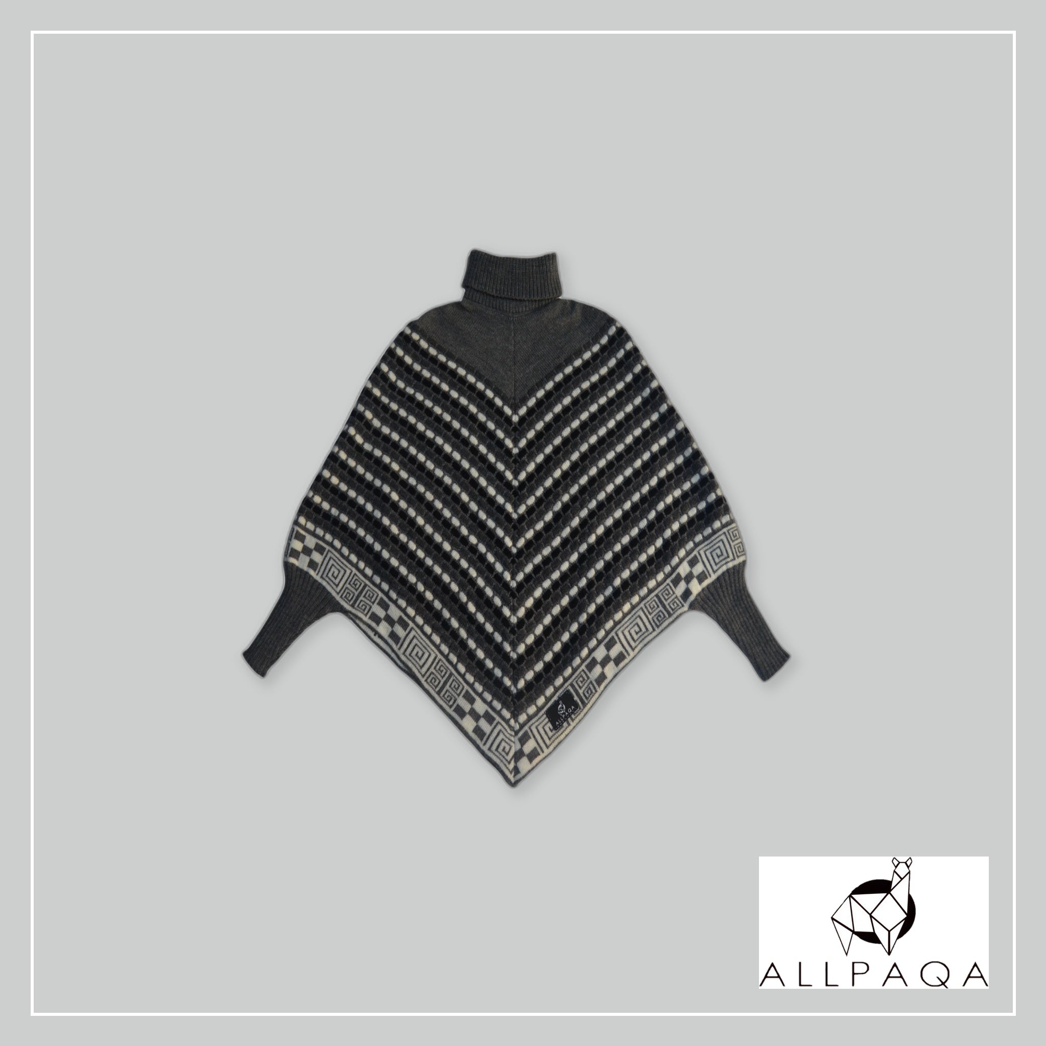 Poncho with Sleeves - Gray with Black Squares