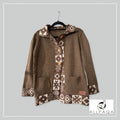 Handmade alpaca cardigan in Brown with nature details in white