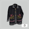Handmade alpaca cardigan in Dark grey with pink butterflies details