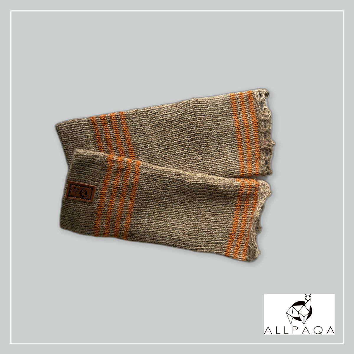 Handmade alpaca fingerless gloves in Light brown with oranges stripes