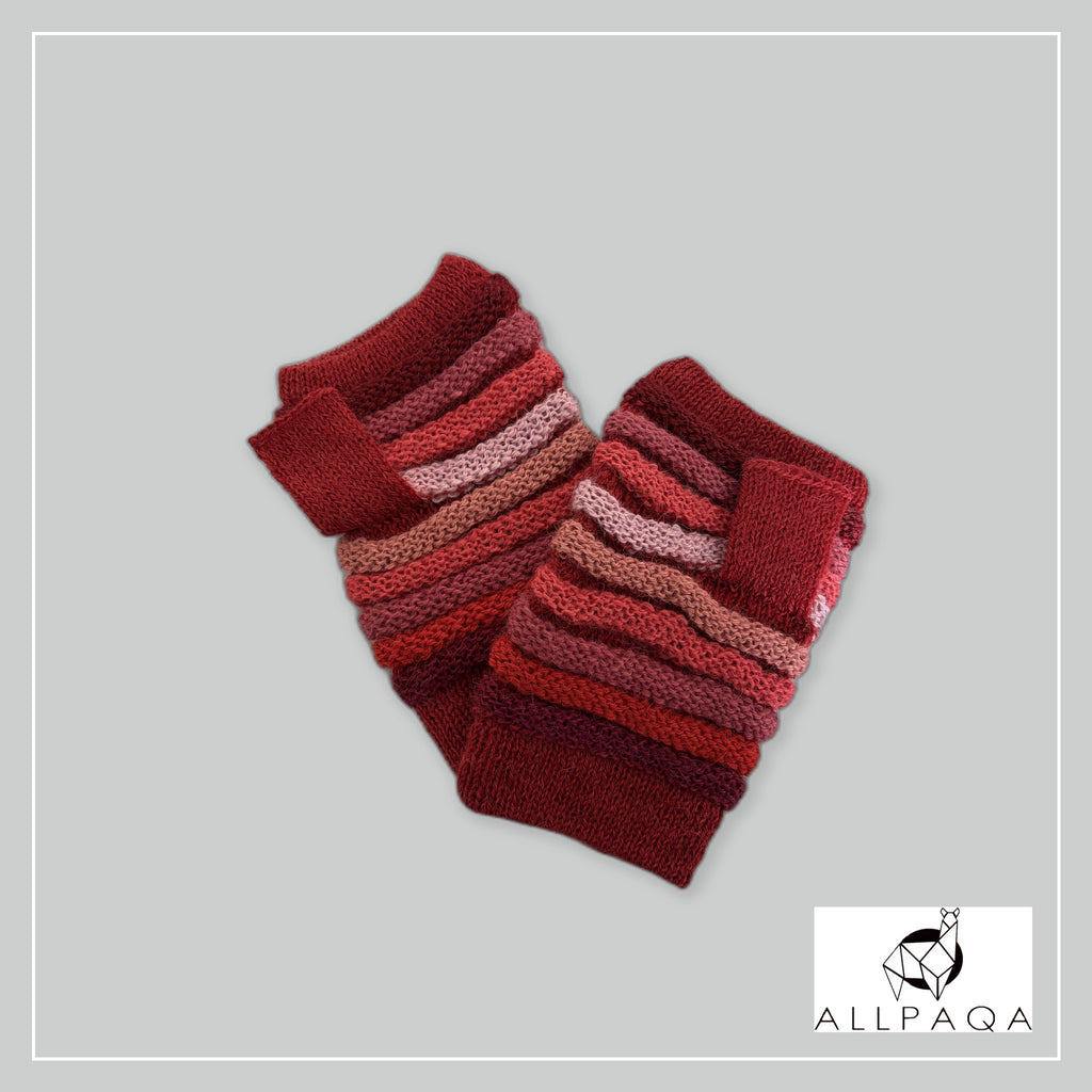Handmade alpaca fingerless gloves in Shades of red and pink - additional image