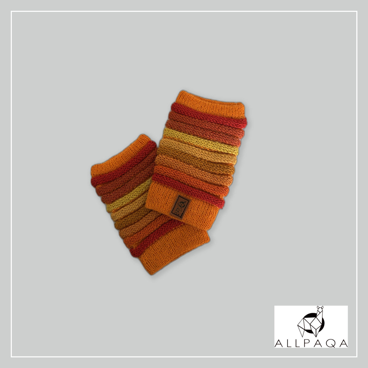 Handmade alpaca fingerless gloves in Shades of red and orange