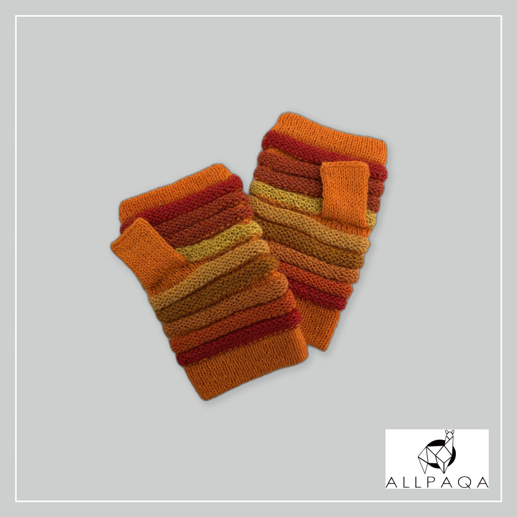 Handmade alpaca fingerless gloves in Shades of red and orange - additional image