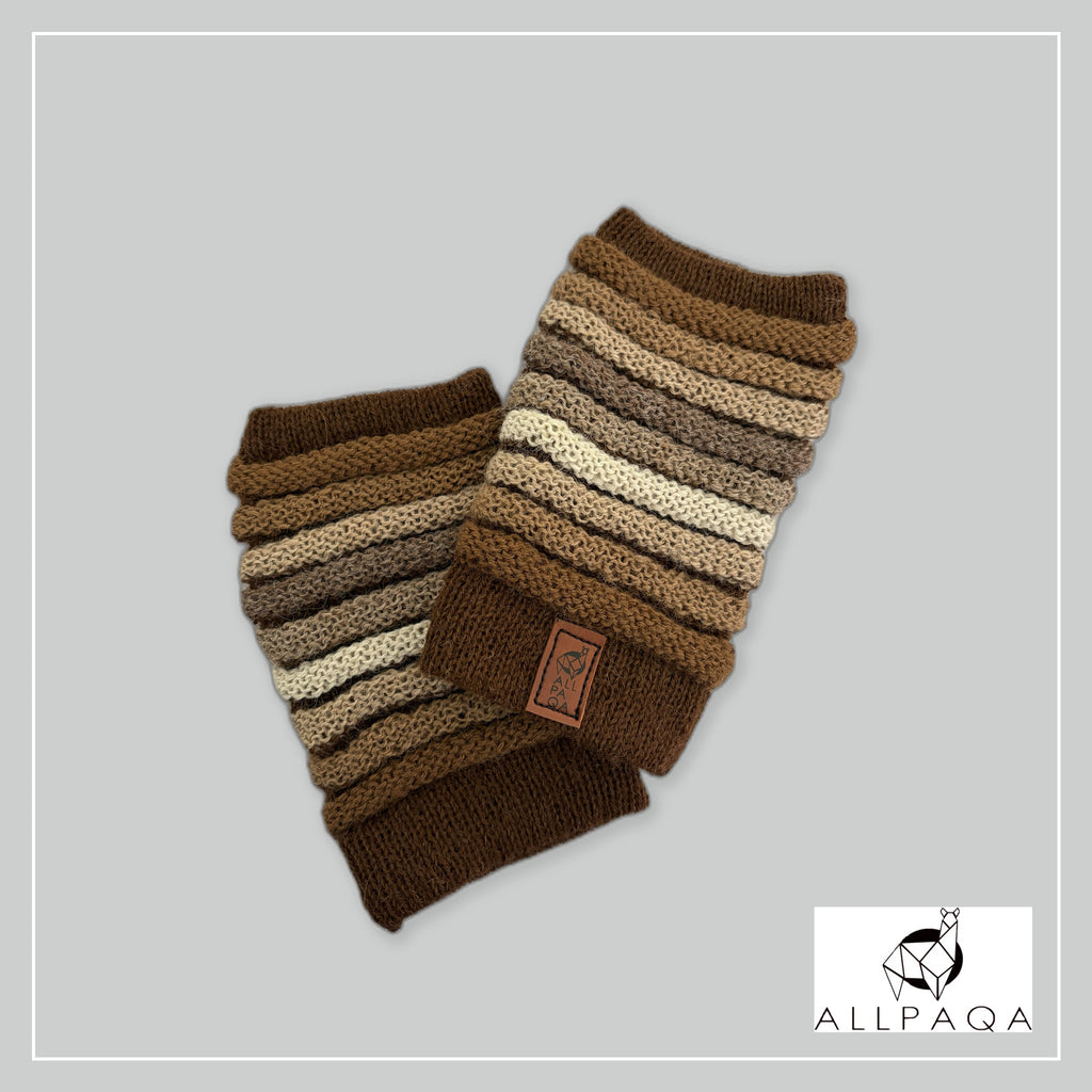 Handmade alpaca fingerless gloves in Shades of brown