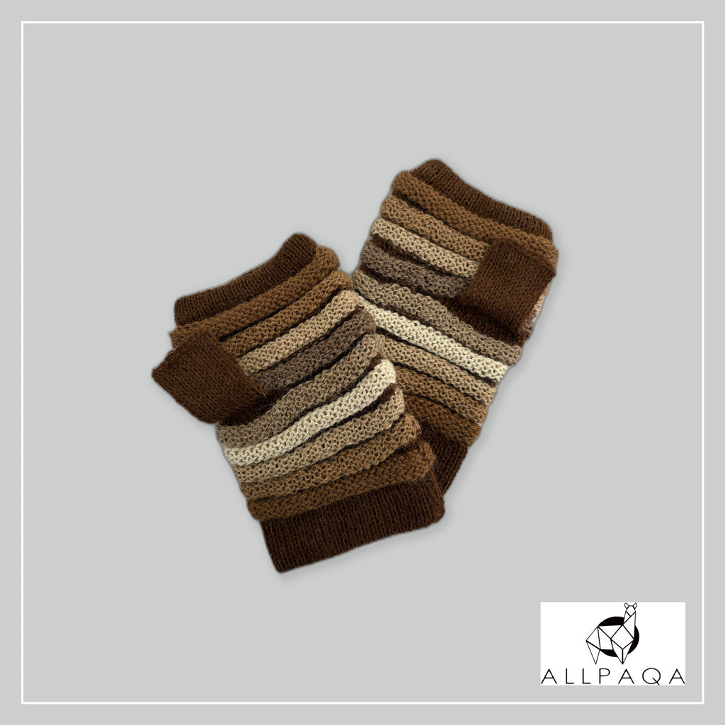 Handmade alpaca fingerless gloves in Shades of brown - additional image