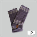 Handmade alpaca fingerless gloves in Purple with light purple stripes
