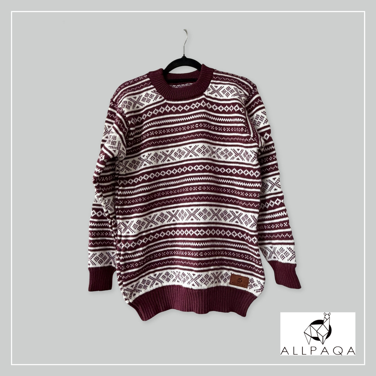 Handmade alpaca jersey in Burgundy and white