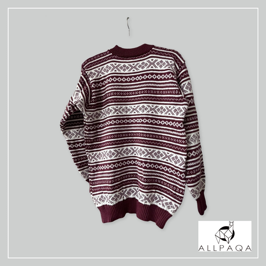 Handmade alpaca jersey in Burgundy and white - additional image