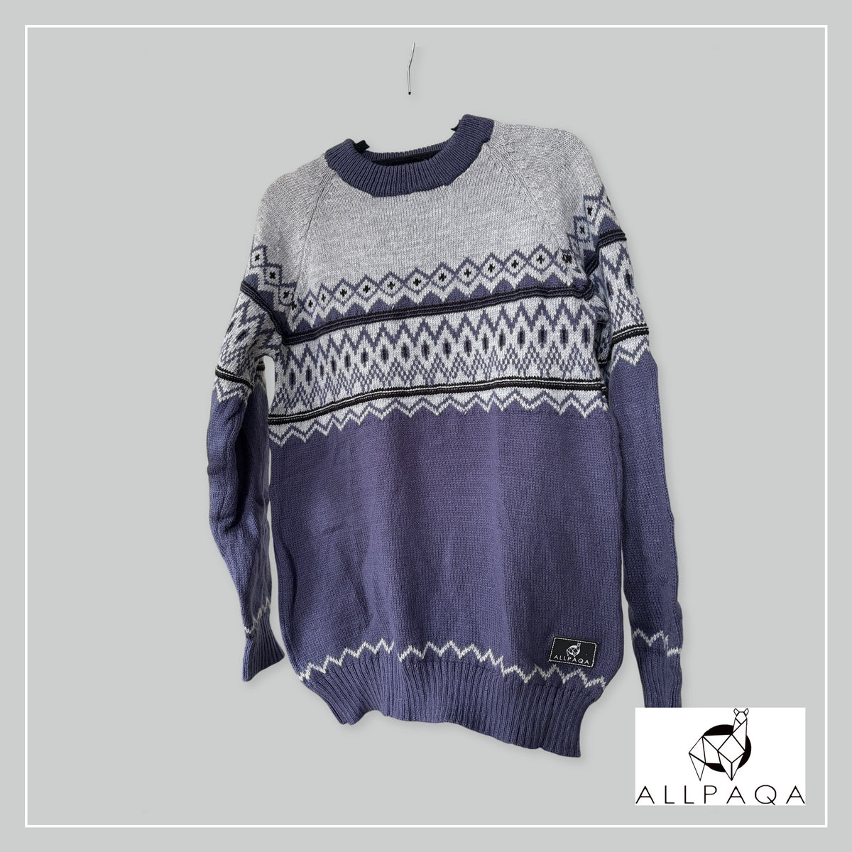 Handmade alpaca jersey in Blue and light grey
