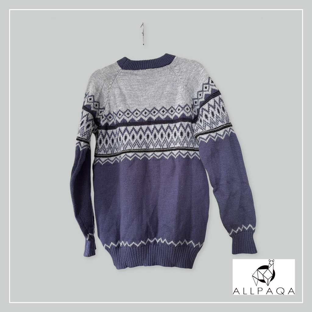 Handmade alpaca jersey in Blue and light grey - additional image