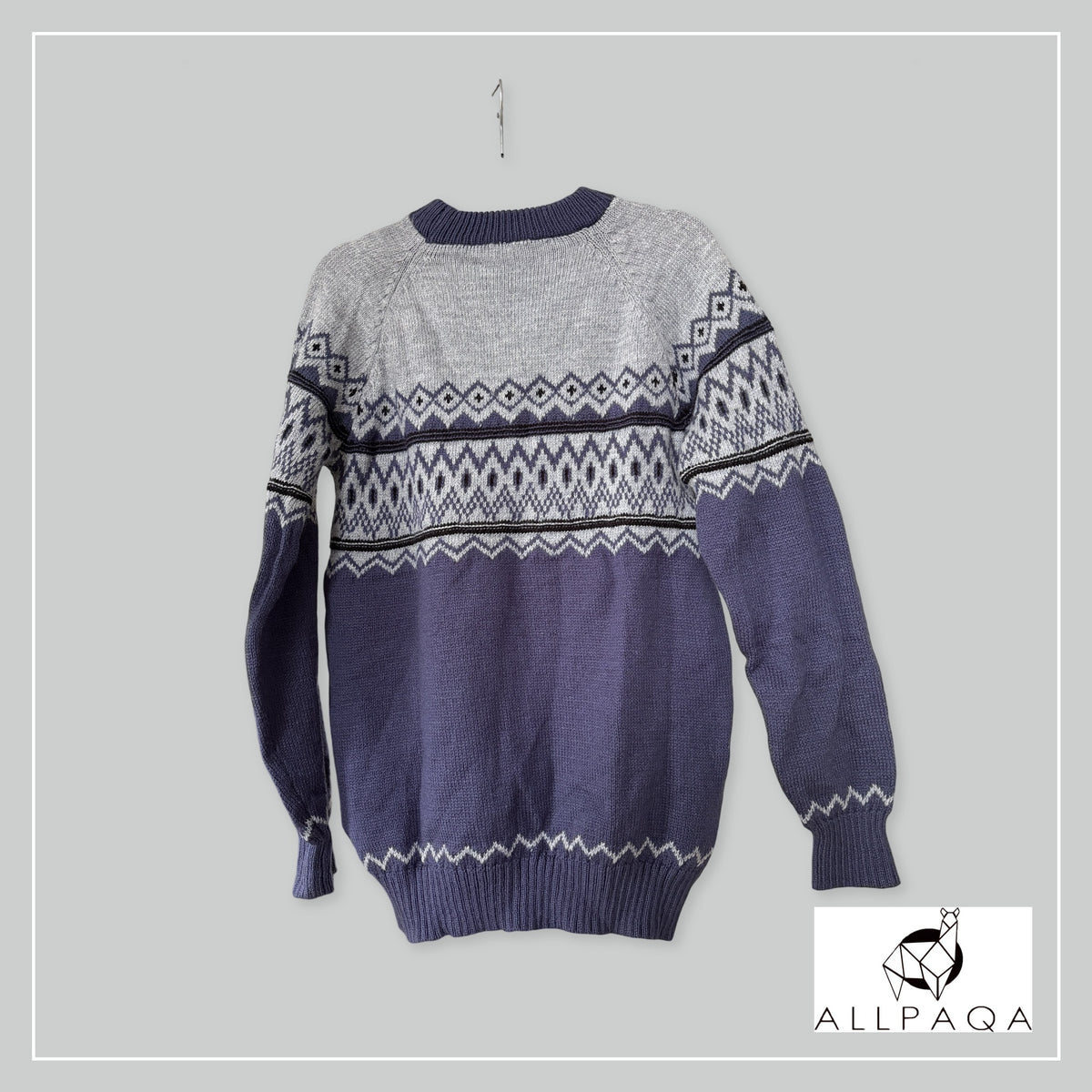 Handmade alpaca jersey in Blue and light grey - additional image