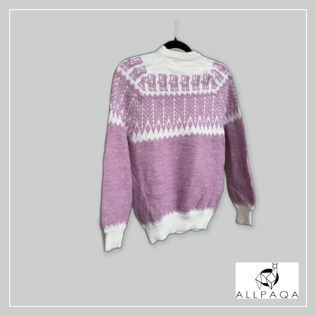Handmade alpaca jersey in Light pink and white with andean patterns - additional image