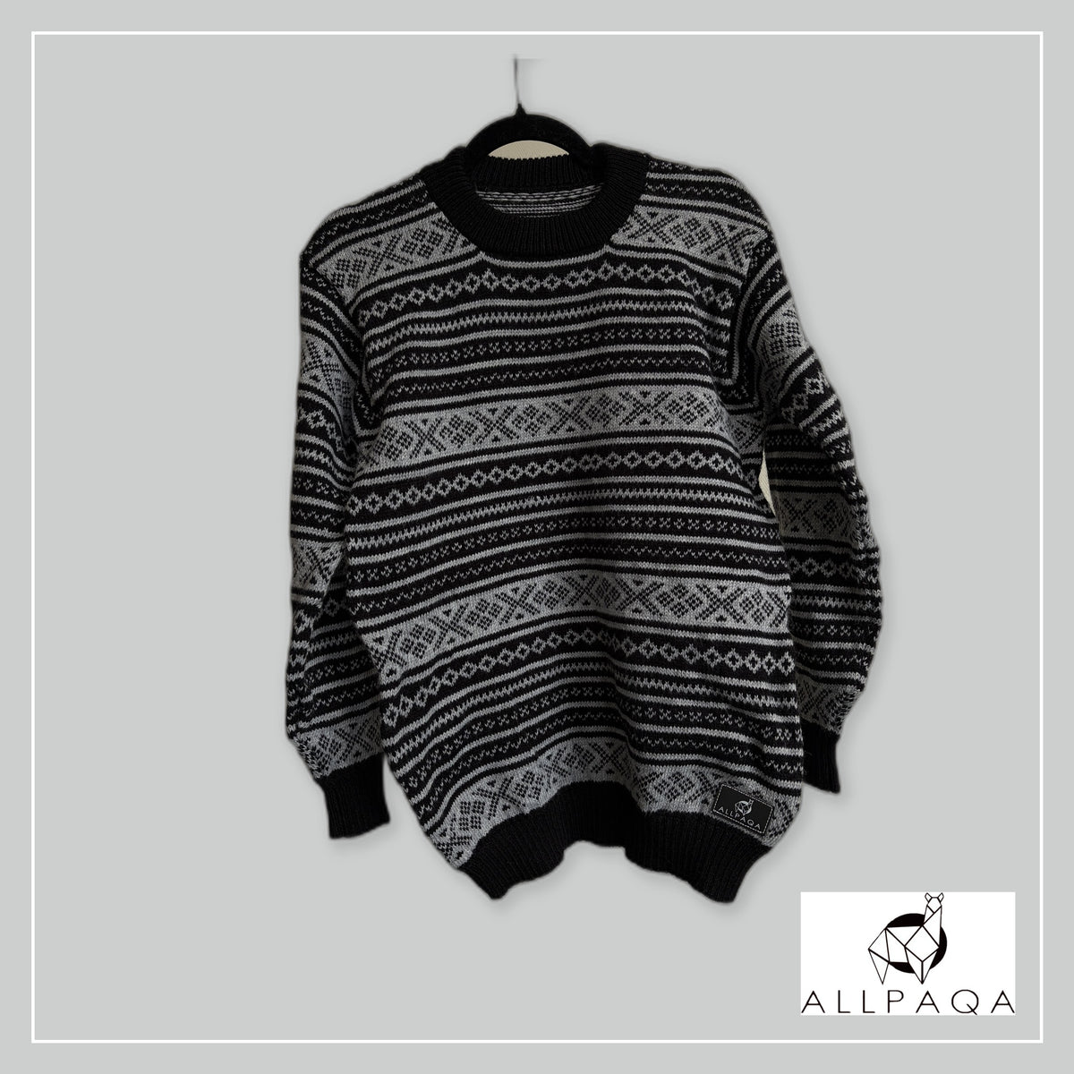 Handmade alpaca jersey in Black and light grey