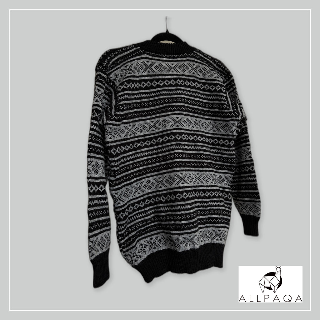 Handmade alpaca jersey in Black and light grey - additional image