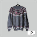 Handmade alpaca jersey in Dark grey with pink-black and white andean patterns
