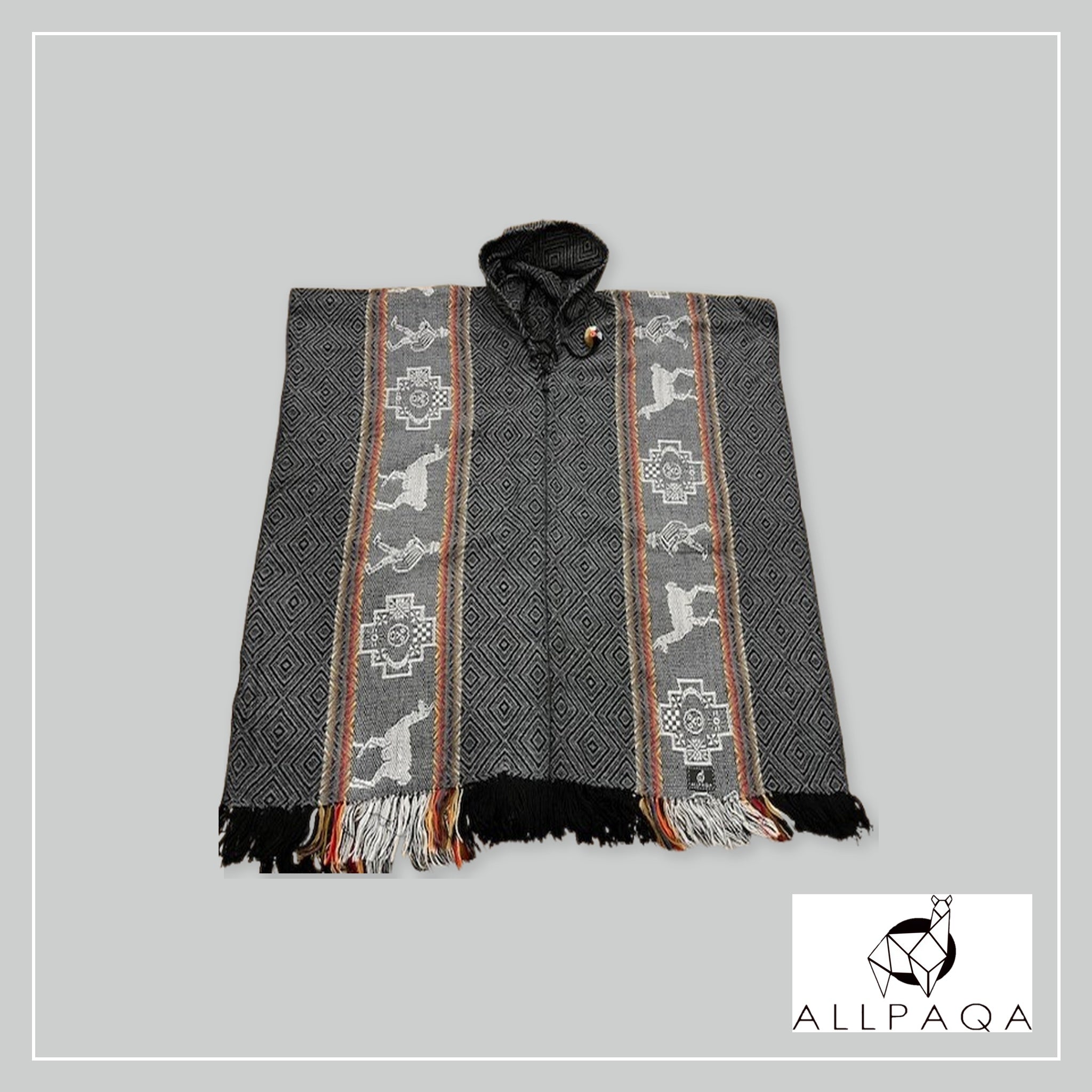 Patterned Poncho - Dark gray with Alpacas