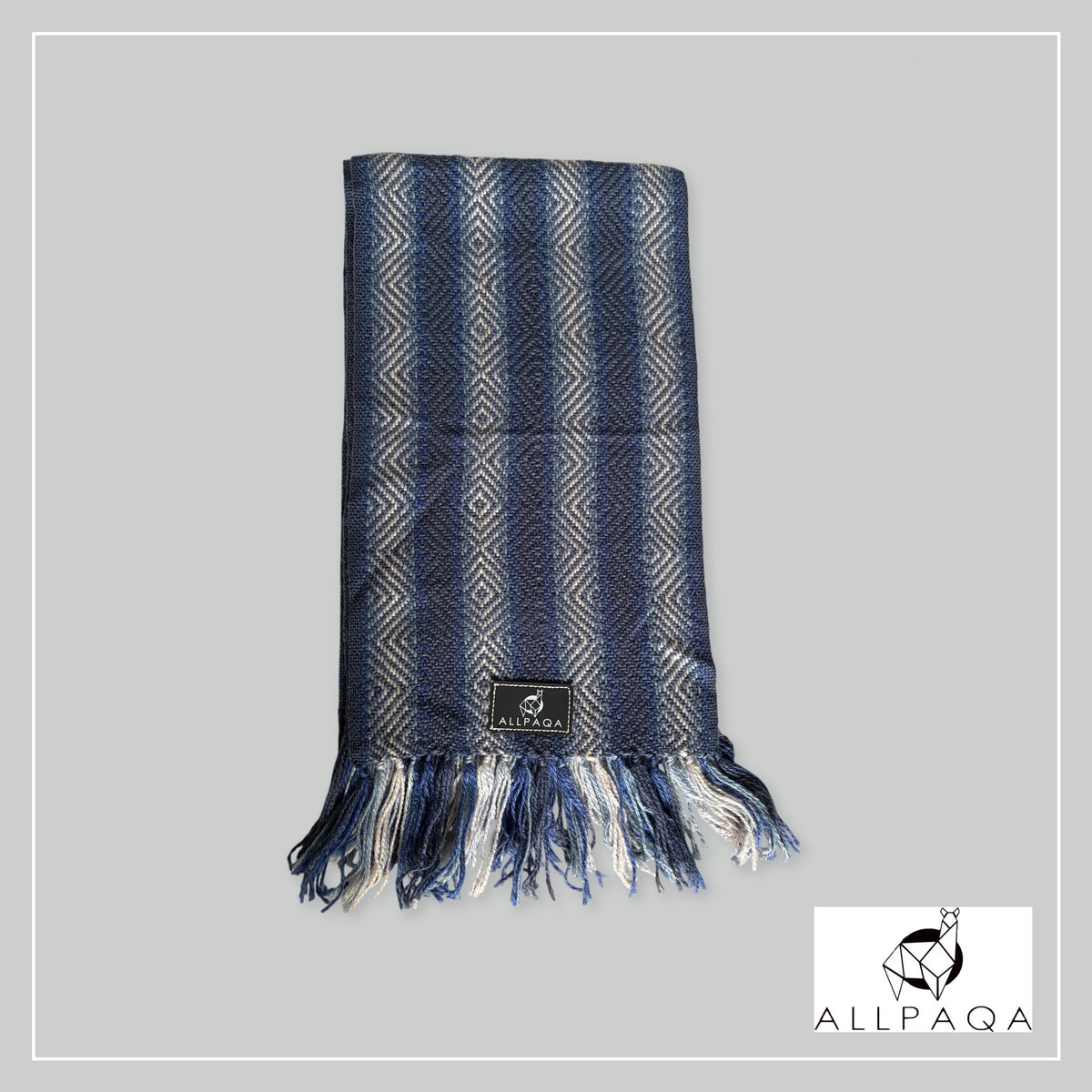 Handmade alpaca scarf in Tones of dark blue and light grey