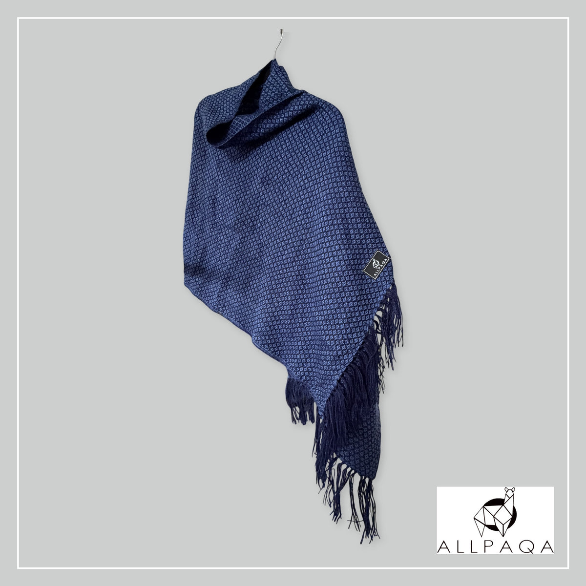 Handmade alpaca shawl in Dark blue and black