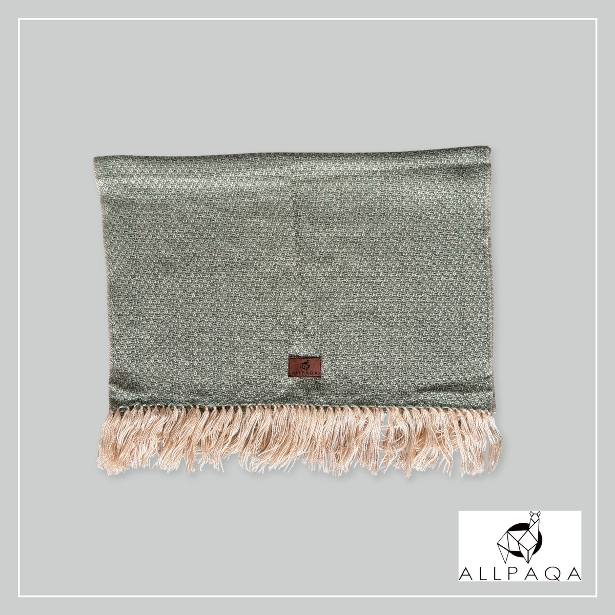 Handmade alpaca shawl in Sage green and gold - additional image