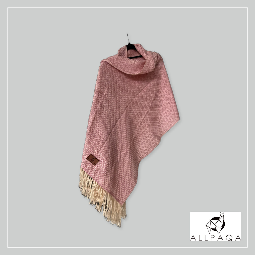 Handmade alpaca shawl in Pink and gold