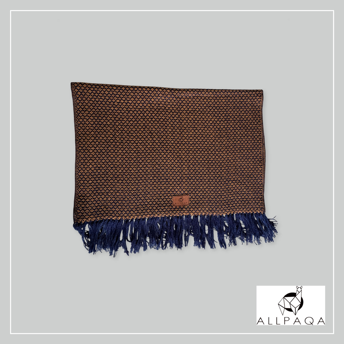 Handmade alpaca shawl in Brown and dark blue - additional image