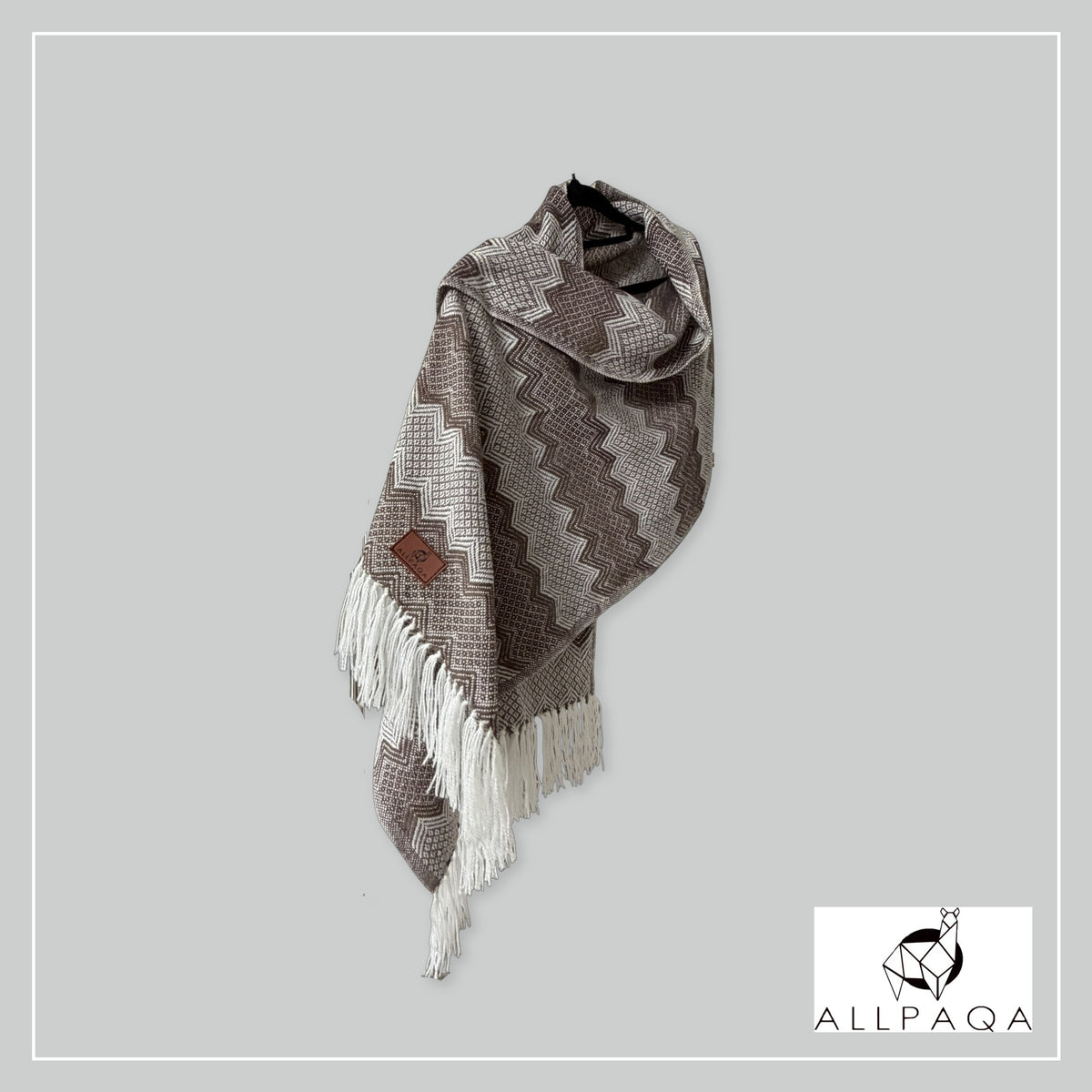 Handmade alpaca shawl in Shades of brown and white