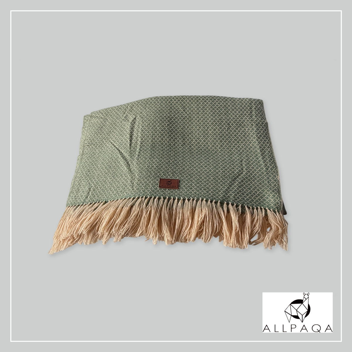 Handmade alpaca shawl in Sage green and gold - additional image
