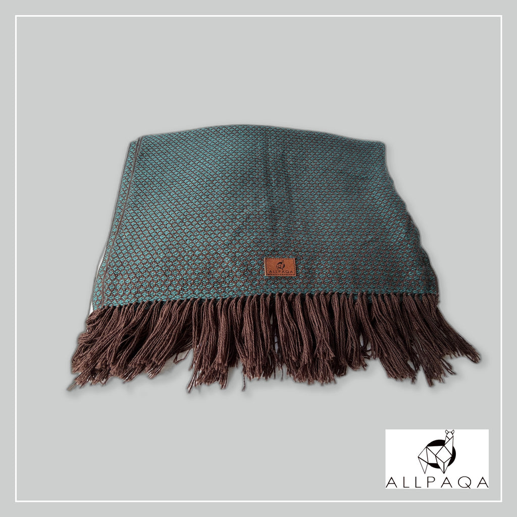 Handmade alpaca shawl in Dark teal and brown - additional image