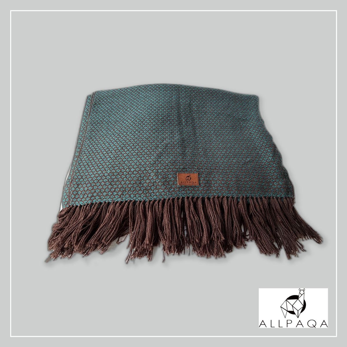 Handmade alpaca shawl in Dark teal and brown - additional image