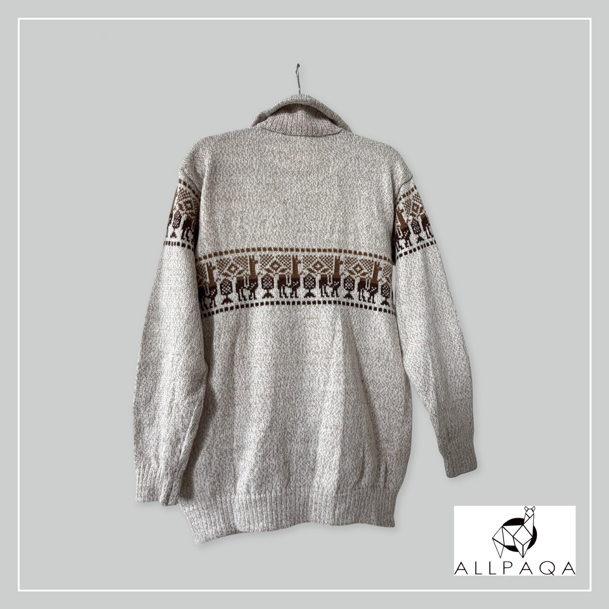 Handmade alpaca cardigan in Cream with alpaca pattern in brown tones - additional image
