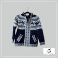 Handmade alpaca hoodie in Dark blue and blue tones with alpaca pattern