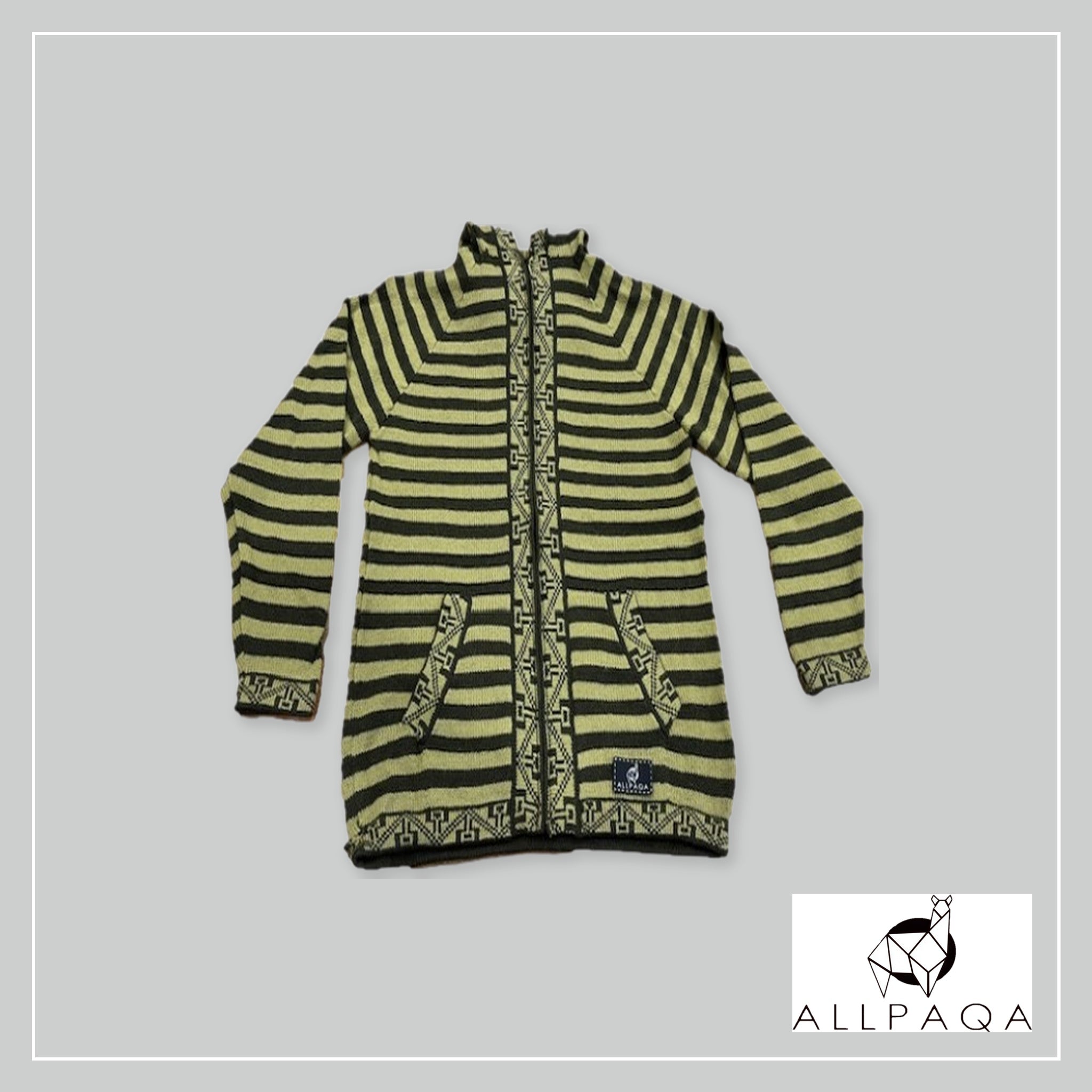Zip-up Hoodie - Green and Dark Brown