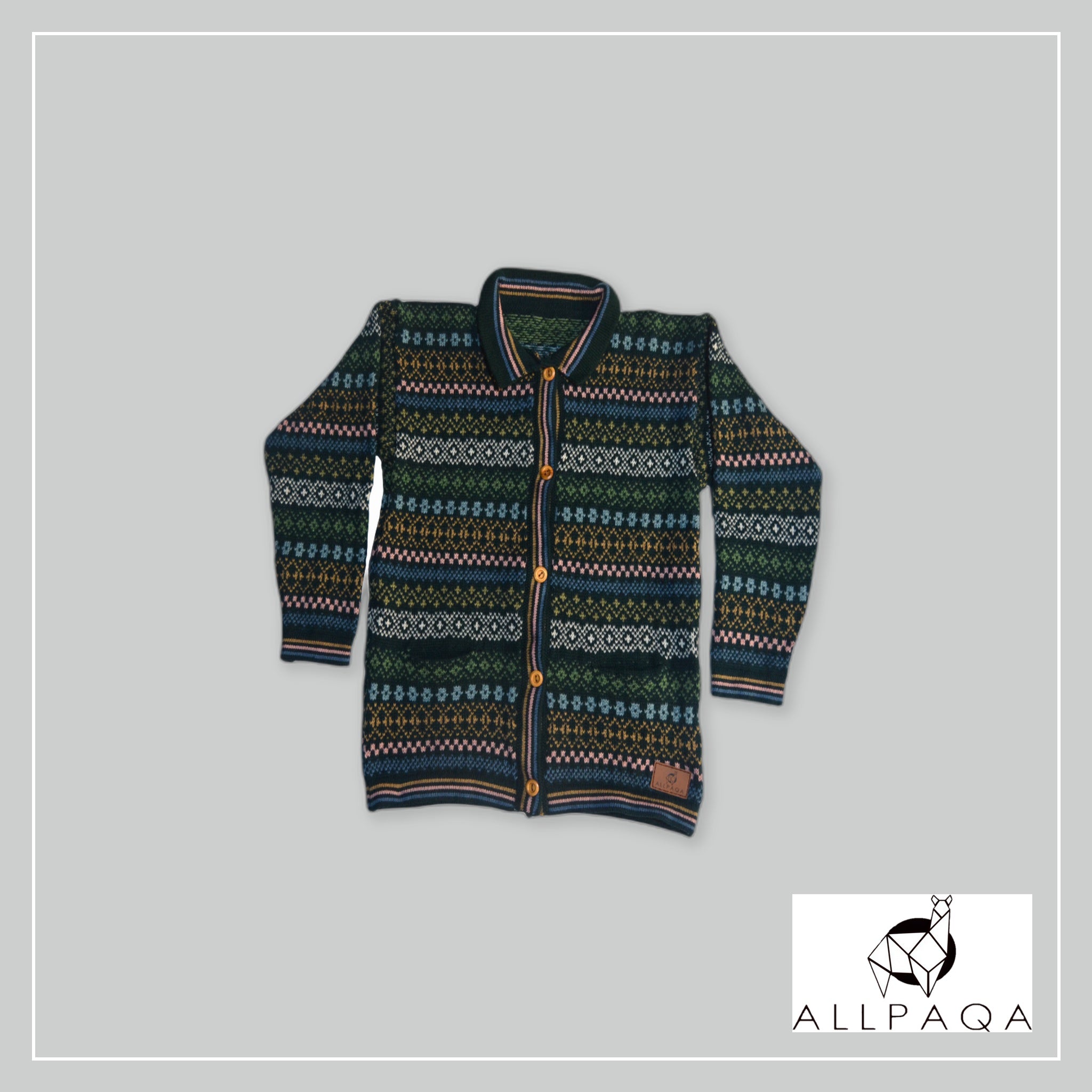 Buttoned Cardigan - Green with colours