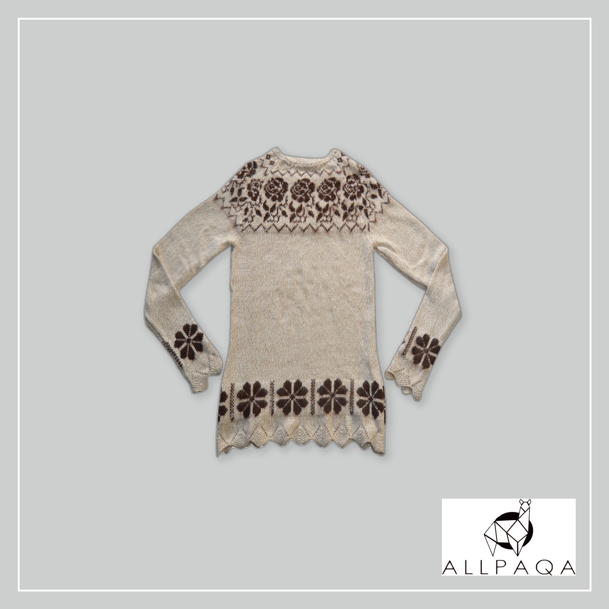 Brushed Flowers Sweater - Beige and Brown