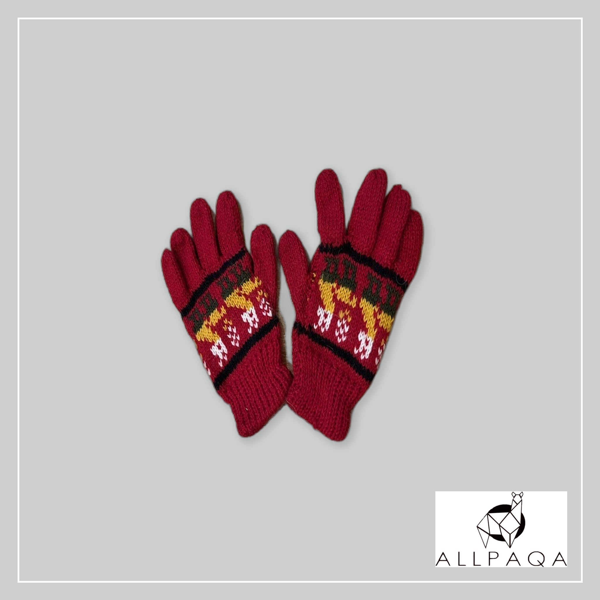 Kids Gloves - Red with Alpacas